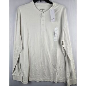 Goodfellow & Co Mens Long Sleeve Henley Shirt Cream Off-White Size L NWT